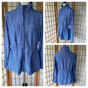 Old Navy Blue Linen Blend Full Zip Jacket SZ L NWT